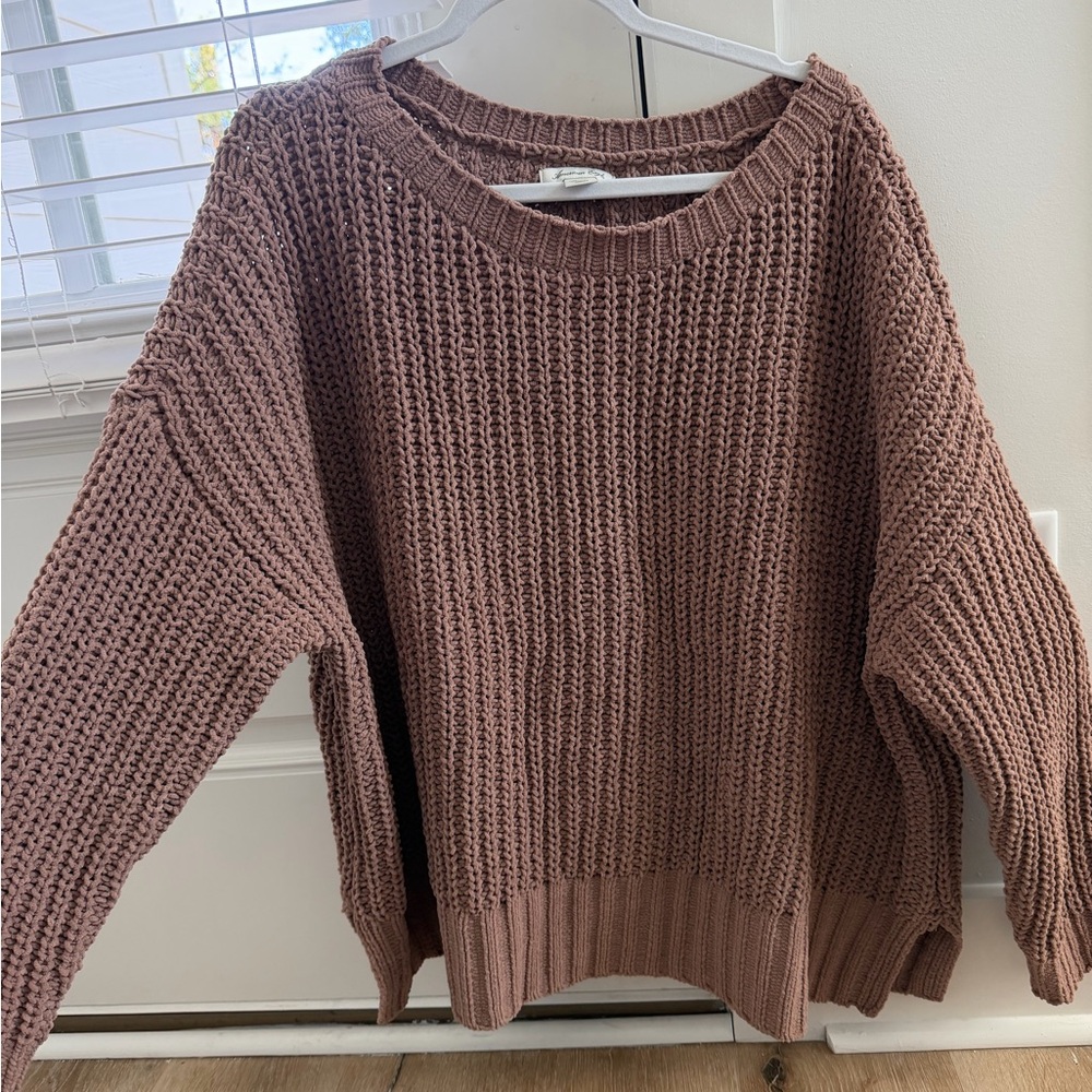American Eagle Outfitters Brown Chunky Knit Crewneck Sweater